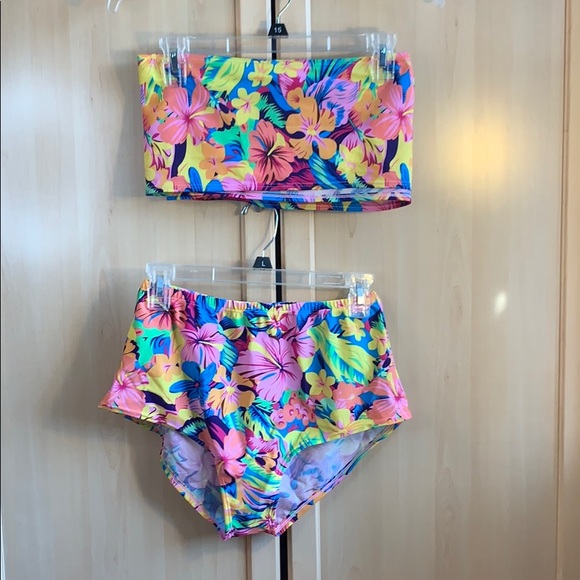 Other - High Wasted Bandeau Floral 2 Piece Swim Suit Large
